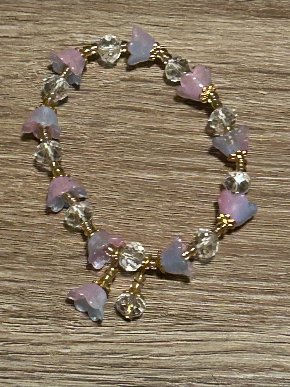 Handmade Pink Lavender Flower Beaded Bracelet